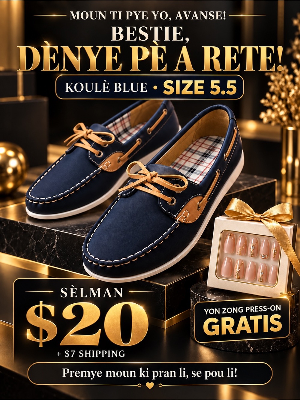 Women’s Navy Blue Boat Shoes with Tan Accents